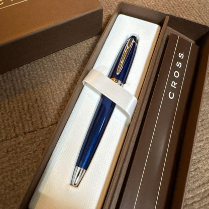 Cross Blue Metal Ballpoint Pen with Twist Design and Custom Case