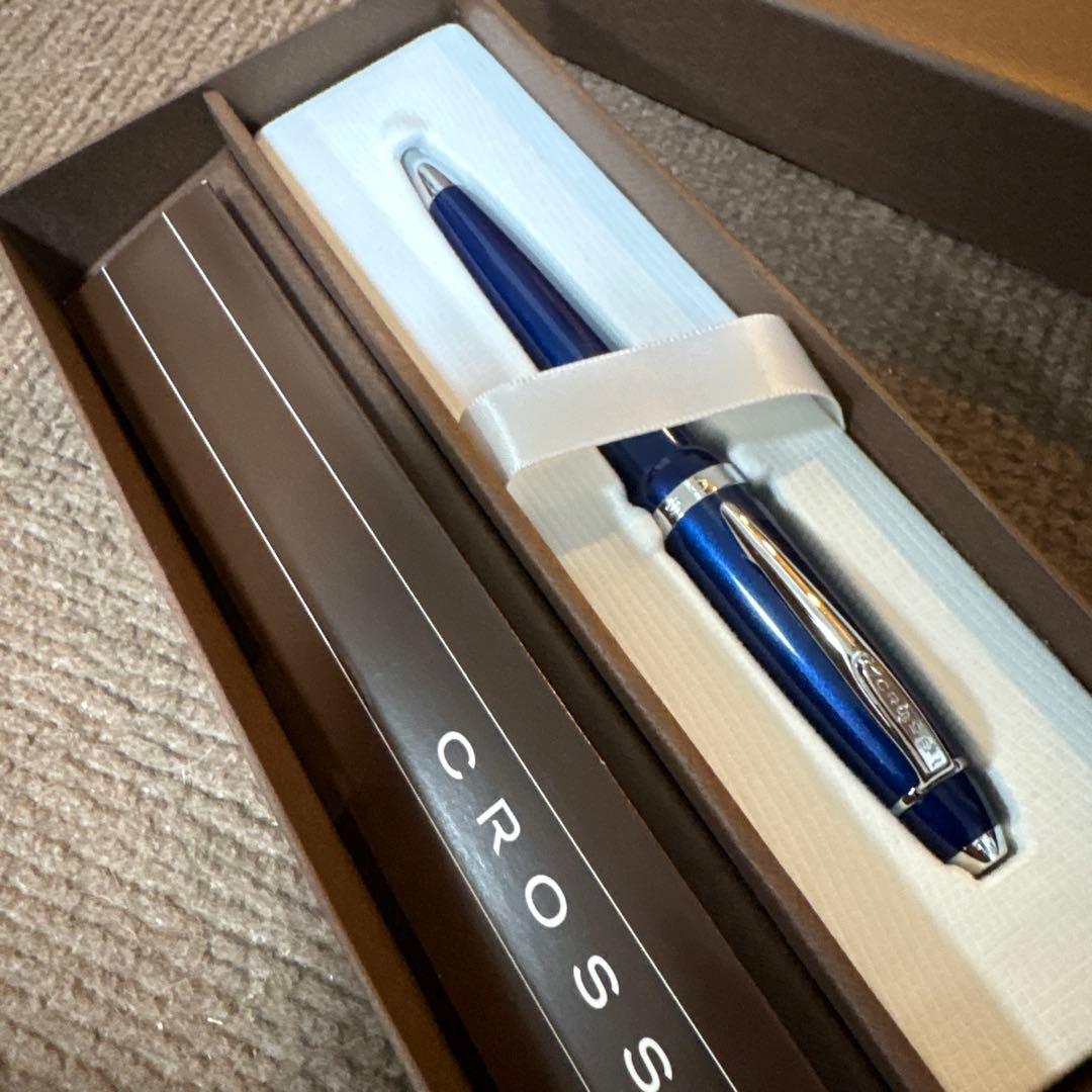 Cross Blue Metal Ballpoint Pen with Twist Design and Custom Case