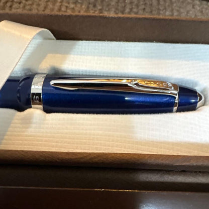 Cross Blue Metal Ballpoint Pen with Twist Design and Custom Case