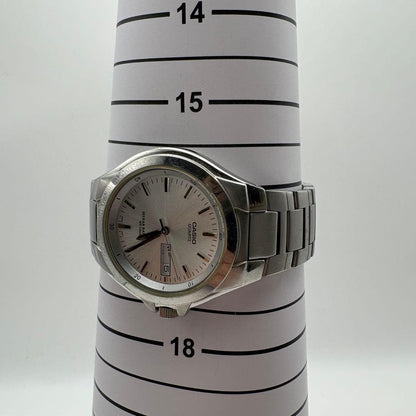 Casio MTP-1228DJ Vintage Mens Wristwatch with Date and Day, Silver Stainless Steel — Japan Import