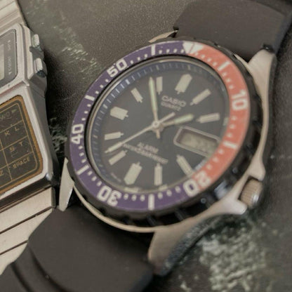 Casio 80s Quartz Alarm Digital Analog Watch Pepsi Colors 5 ATM Waterproof — Japan Import