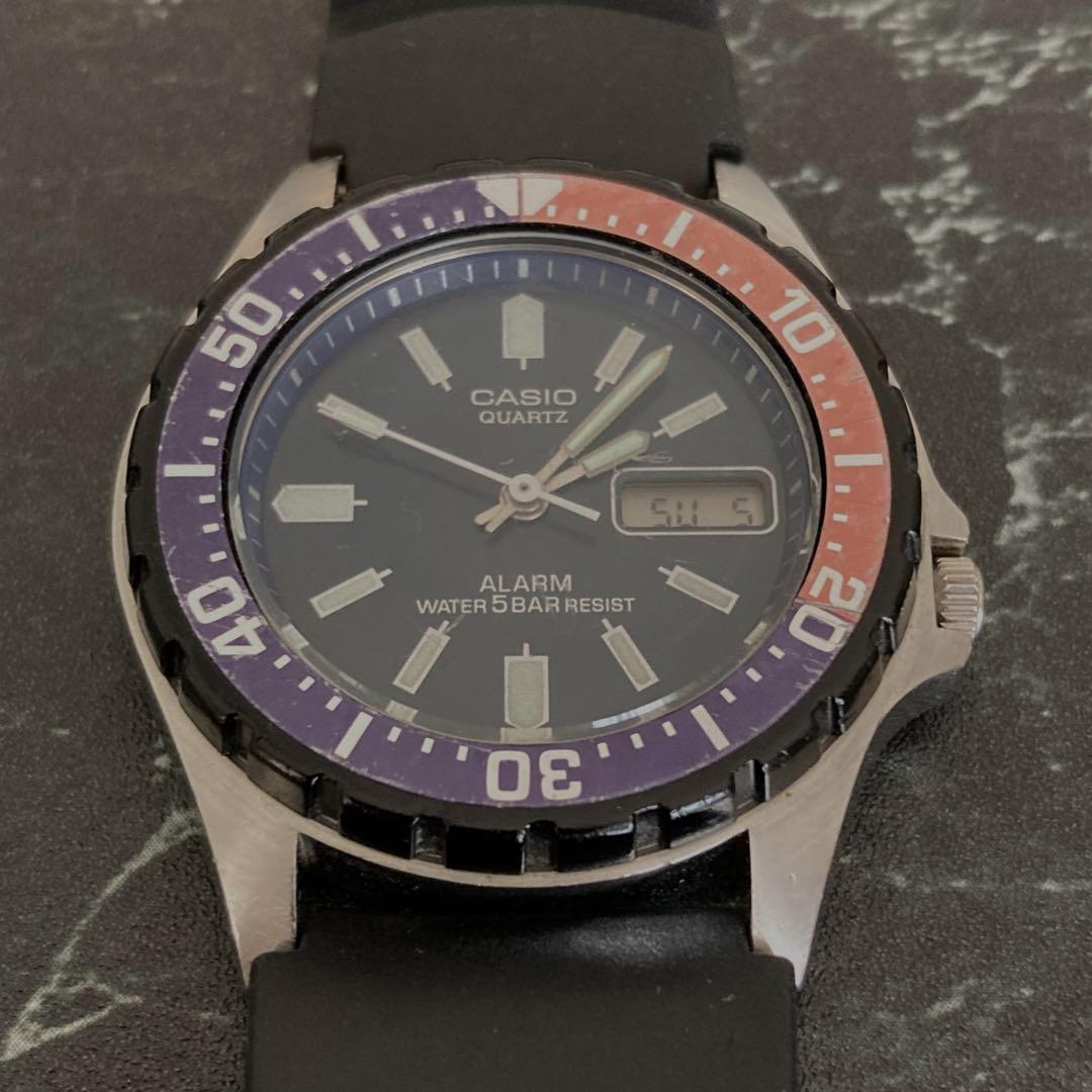 Casio 80s Quartz Alarm Digital Analog Watch Pepsi Colors 5 ATM Waterproof — Japan Import