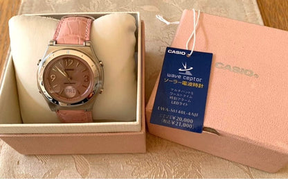 Casio Wave Ceptor Leather Solar Radio Watch in Pink — Japan Import