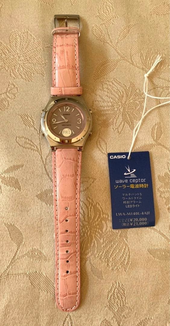 Casio Wave Ceptor Leather Solar Radio Watch in Pink — Japan Import