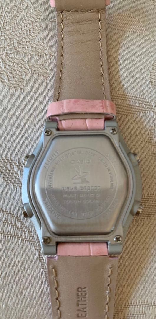 Casio Wave Ceptor Leather Solar Radio Watch in Pink — Japan Import