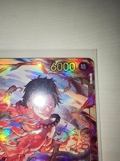 One Piece Card Battle of Wills featuring Ace Secret Parallel card in used condition stored in hard sleeve