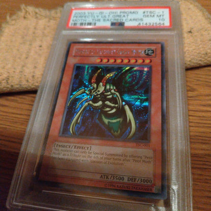 Yugioh PSA10 Complete Ultimate Great Moss Secret Rare card from Japan, graded and in protective case with minor back scratches