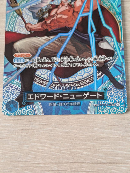 One Piece Trading Card Game Edward Newgate SP card OP13-042 in protective sleeve and hard case