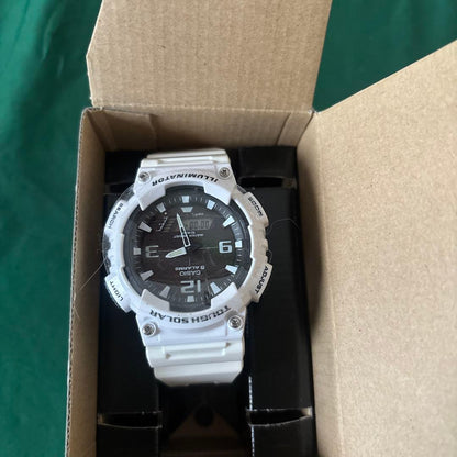 Casio Model 5208 Solar Digital Watch with Resin Band and White Dial — Japan Import