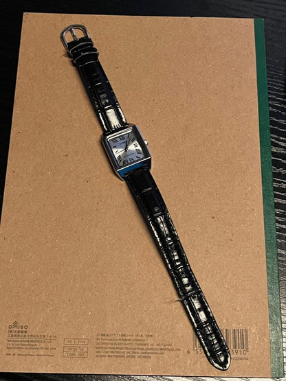 Casio Square Tank Style Quartz Watch with Roman Numerals and Leather Band — Japan Import
