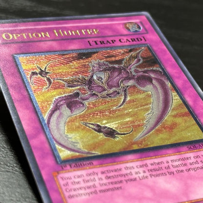 Yu-Gi-Oh! Option Hunter Old Asia Relief 1st Card SOI-AE058 with various cards shown from Old Asia edition