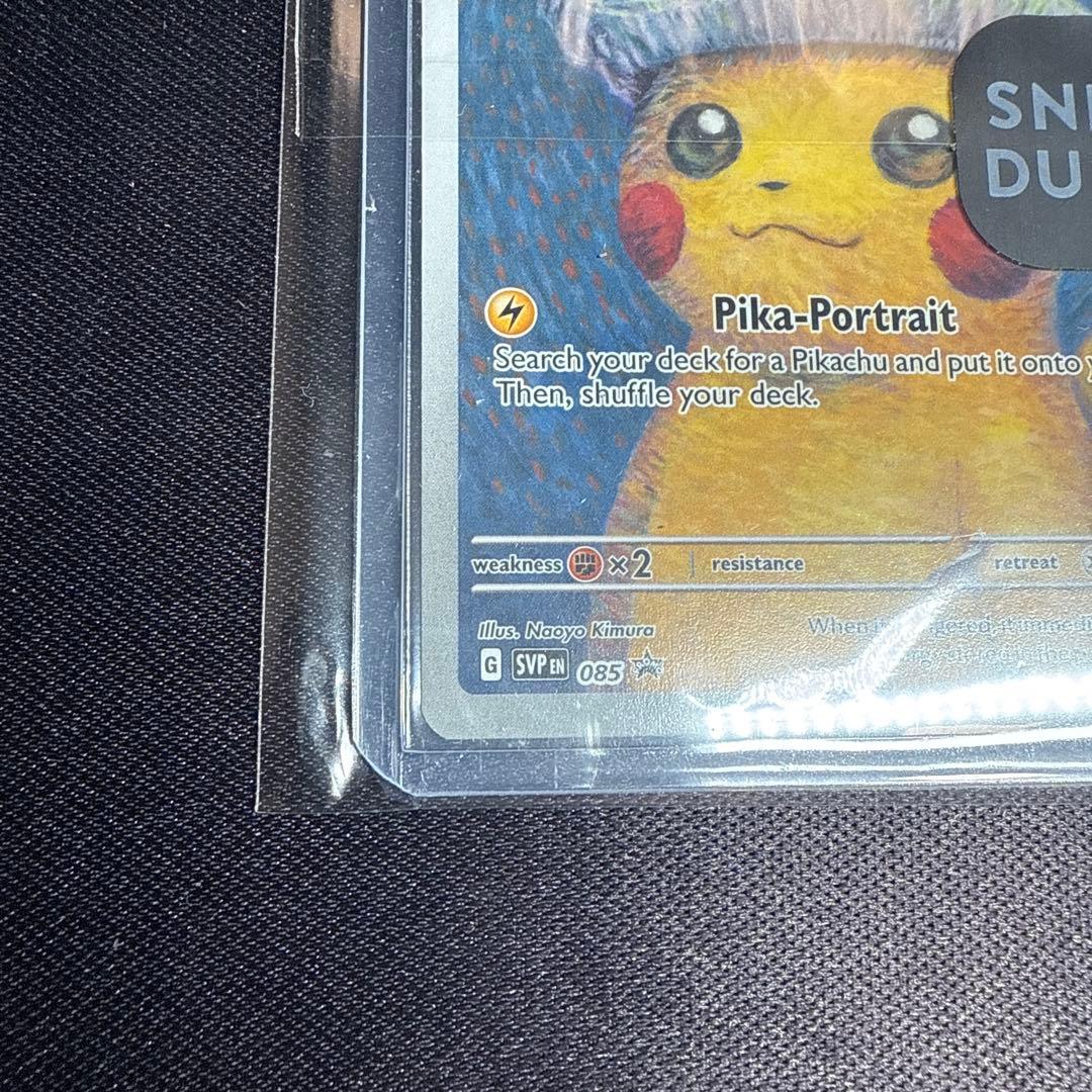 Gogh Pikachu 085 SV-P promotional card showing Pikachu wearing a grey felt hat, English version, Japan import