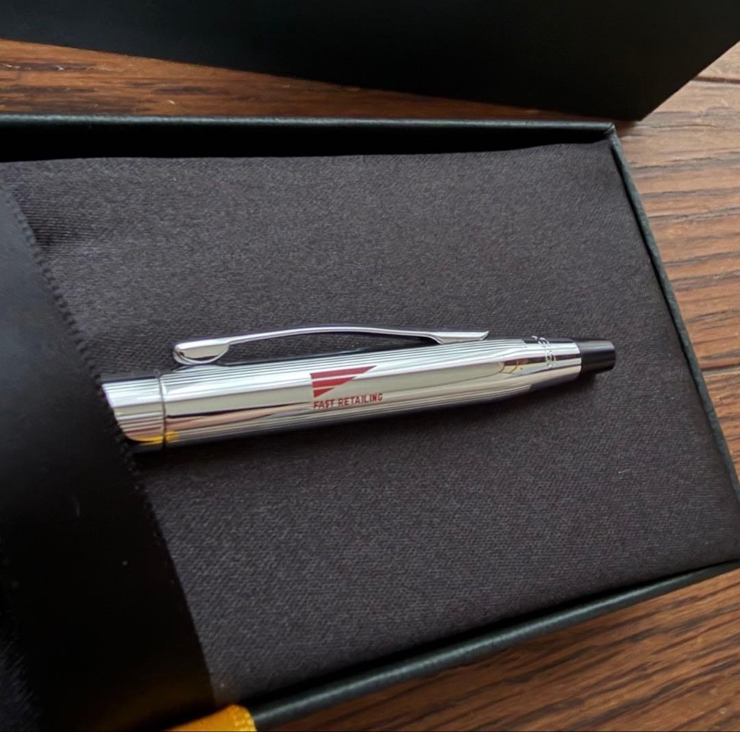 Silver CROSS ballpoint pen with Fast Retailing logo engraved, Japan import, unused condition