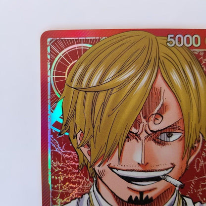 Used Bandai One Piece Card Game Sanji L Parallel trading card PRB01-001 in protective sleeve from Japan