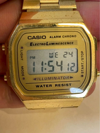 Casio A168 Gold Digital Watch with Alarm and Chronograph — Japan Import
