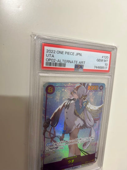 One Piece Uta Parallel PSA 10 graded card, Japanese import, displayed on a dark background