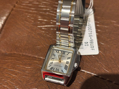 Casio LTP-V007 Series Square Analog Watch Model No. LTP-V007SG-9B Silver and Gold Combo — Japan Import