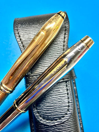 Cross Townsend Gold Silver Two-Tone Ballpoint Pen by US Cross with Leather Case