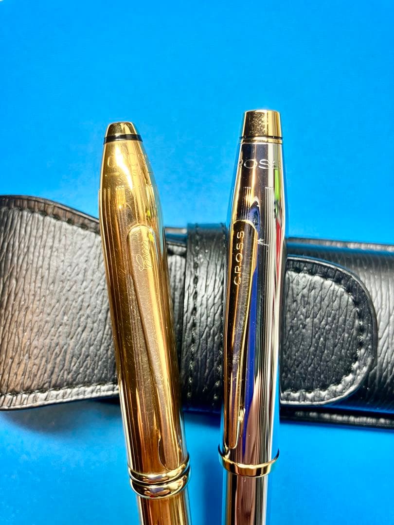 Cross Townsend Gold Silver Two-Tone Ballpoint Pen by US Cross with Leather Case