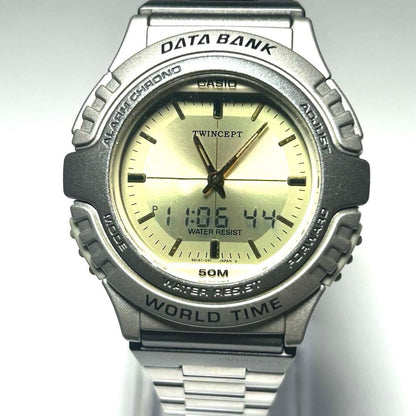 Casio Twincept Data Bank ABX-22 Vintage Analog Digital World Time Watch — Japan Import