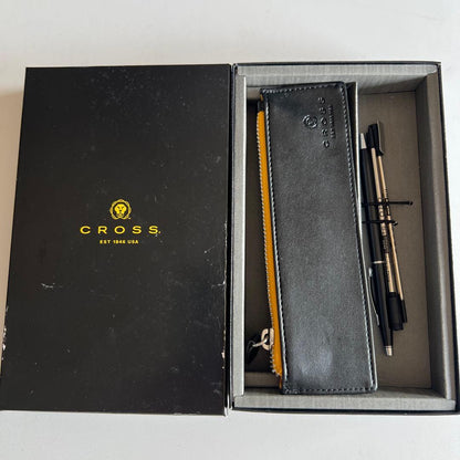CROSS Leather Ballpoint Pen Set with Zippered Pouch - Black Japan Import
