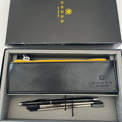 CROSS Leather Ballpoint Pen Set with Zippered Pouch - Black Japan Import