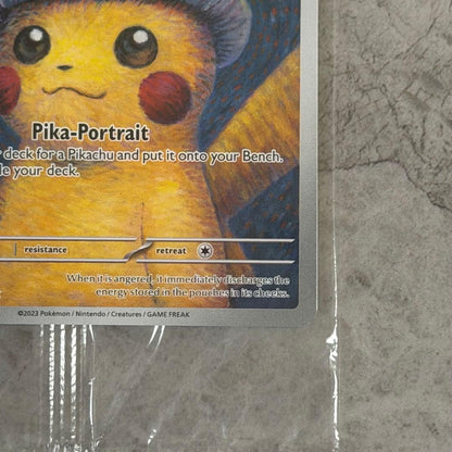 Unopened Gogh Pikachu figure wearing grey felt hat with minor white scratch on lower left side