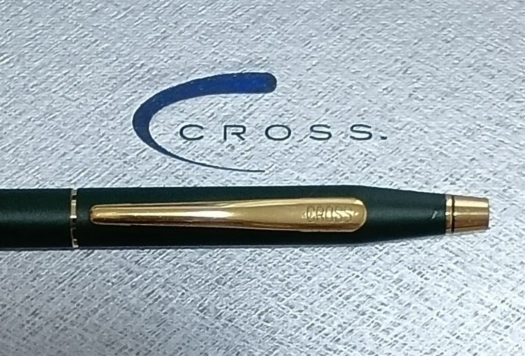 Vintage Cross Classic Century green and gold twist ballpoint pen with minor scratches and gold tarnish
