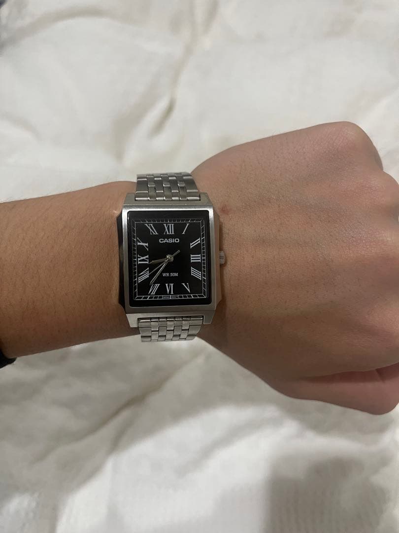 Casio MTP-B190D Watch with Black Dial and Silver Steel Band