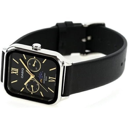 Casio Standard Moon Phase Analog Watch with Black Leather Band Model 342AM — Japan Import