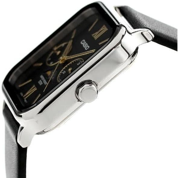 Casio Standard Moon Phase Analog Watch with Black Leather Band Model 342AM — Japan Import
