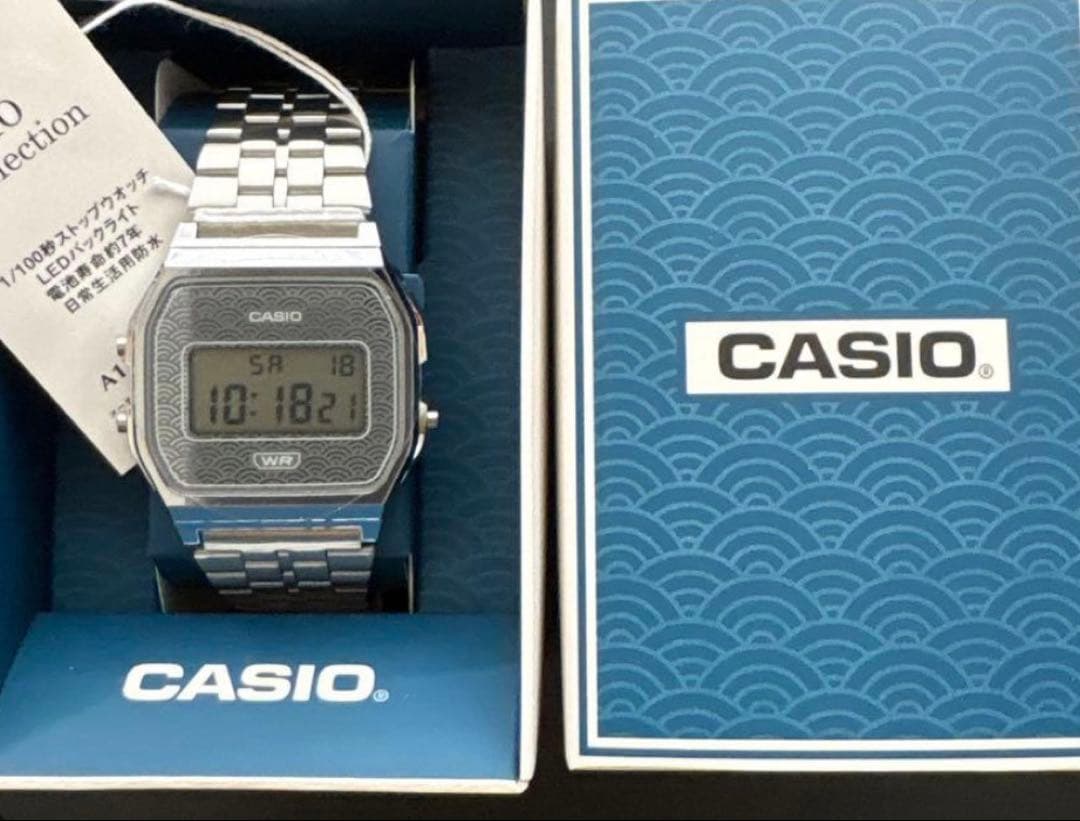Casio Classic A159WEVJ-2JR Blue Seigaiha Pattern Japan Genuine