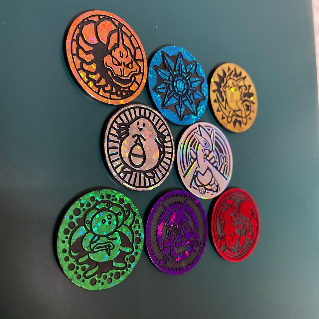 Bandai Pokemon Card Coins 8-set with Jim Leader themes and rare holographic designs from Japan