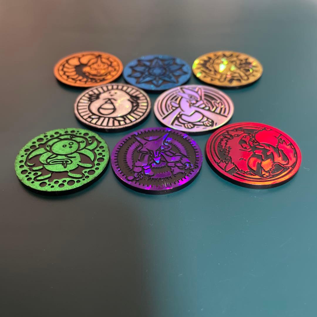 Bandai Pokemon Card Coins 8-set with Jim Leader themes and rare holographic designs from Japan