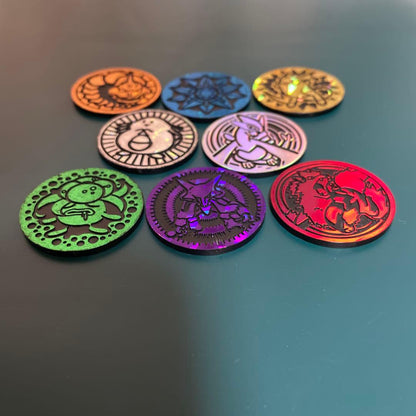 Bandai Pokemon Card Coins 8-set with Jim Leader themes and rare holographic designs from Japan