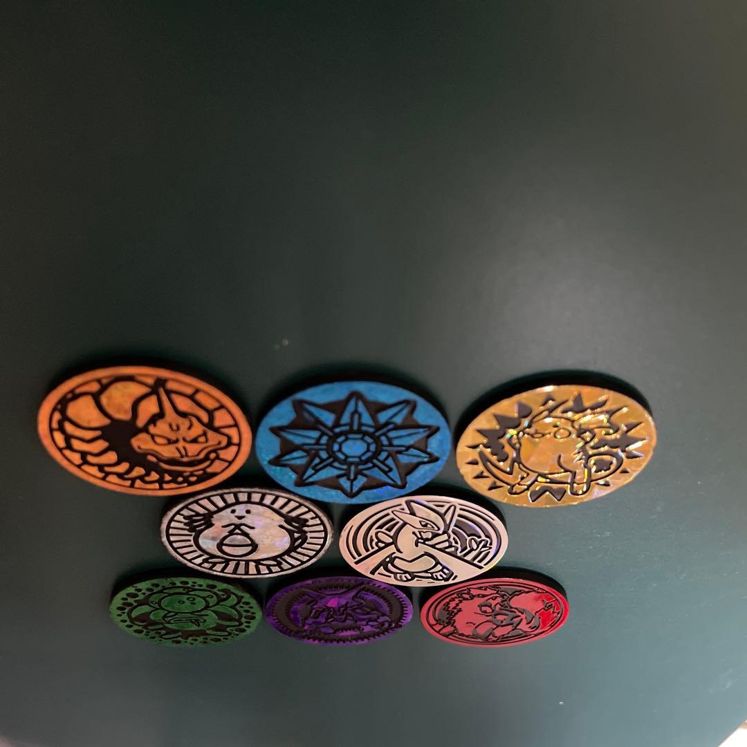 Bandai Pokemon Card Coins 8-set with Jim Leader themes and rare holographic designs from Japan