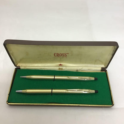Cross Classic Century 10K Gold Plated Ballpoint Pen and Mechanical Pencil Set - USA Vintage with Case