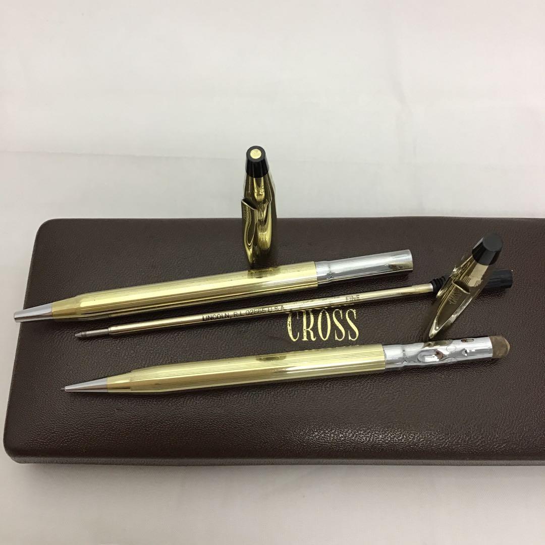 Cross Classic Century 10K Gold Plated Ballpoint Pen and Mechanical Pencil Set - USA Vintage with Case