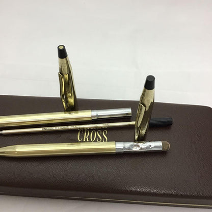Cross Classic Century 10K Gold Plated Ballpoint Pen and Mechanical Pencil Set - USA Vintage with Case