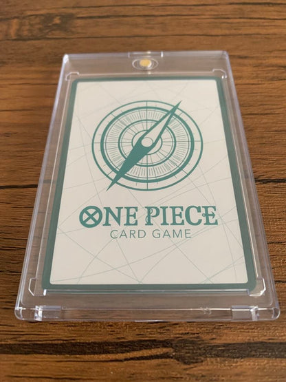 One Piece Card Game Don Super Parallel Rob Lucci SP card PRB-01 from Bandai Namco in protective card loader