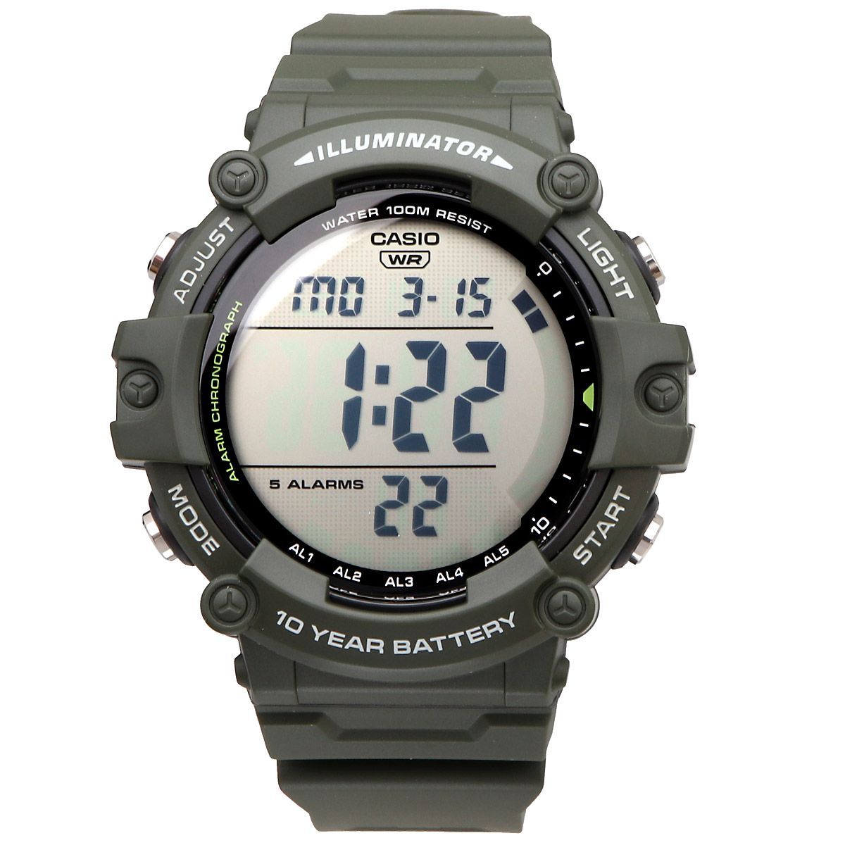 Casio A-1500WHX-3A Digital Resin Watch with Olive Green Band — Japan Import