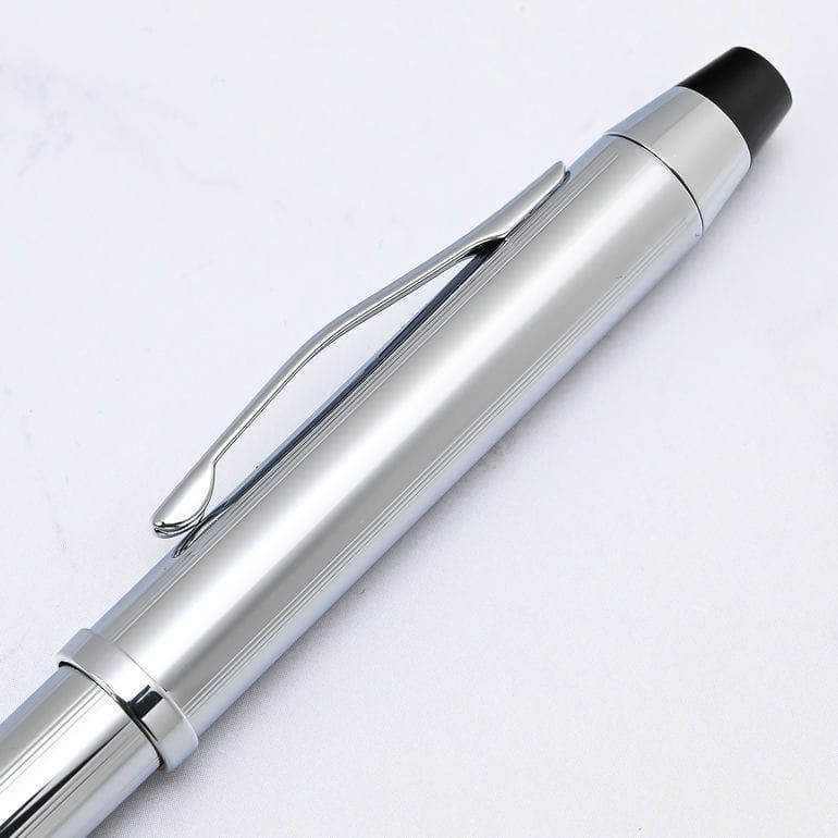 Cross Tech3 multi-function pen model AT0090-1st in chrome with black ink displayed with box and accessories