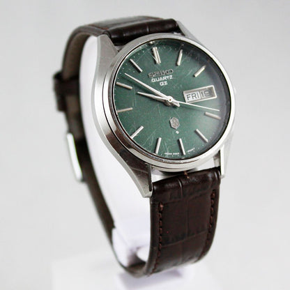 Seiko Vintage Men's Watch Model 0923-8000-G Silver Case Green Dial Quartz Day-Date — Japan Import