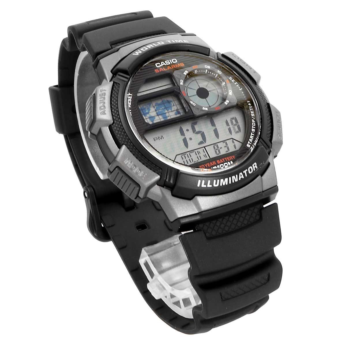 Casio AE-1000W-1BV Watch - Digital World Time Icon, 10 ATM Waterproof — Japan Import
