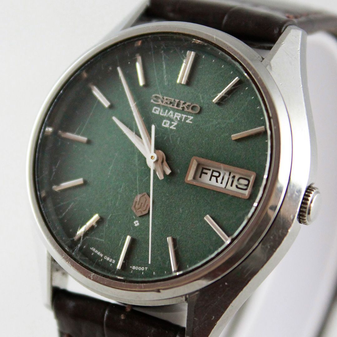Seiko Vintage Men's Watch Model 0923-8000-G Silver Case Green Dial Quartz Day-Date — Japan Import