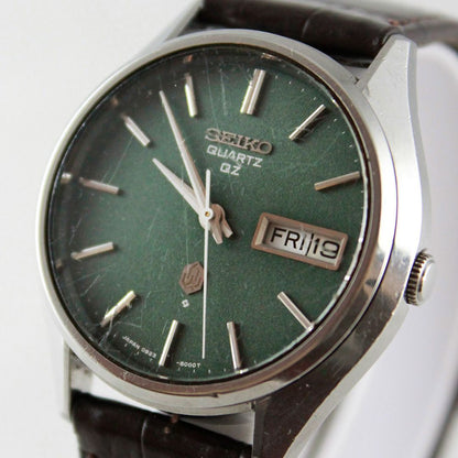 Seiko Vintage Men's Watch Model 0923-8000-G Silver Case Green Dial Quartz Day-Date — Japan Import