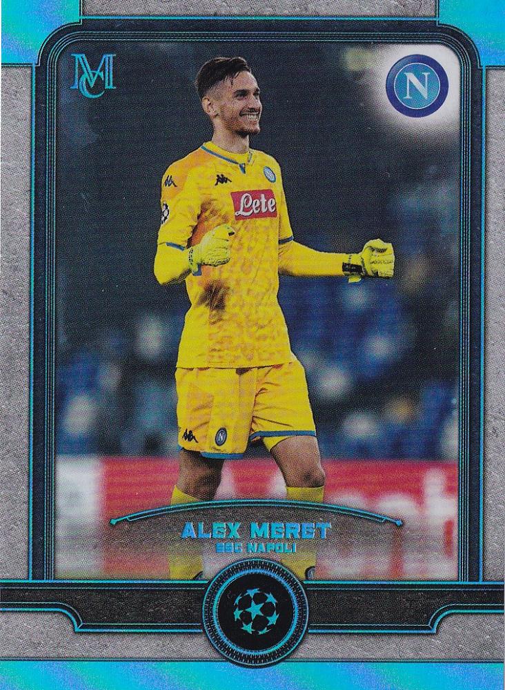 2019-20 Topps Museum Collection UEFA Champions League SSC Napoli Alex Meret Base Sapphire Parallel card 56 of 75 with minor stain