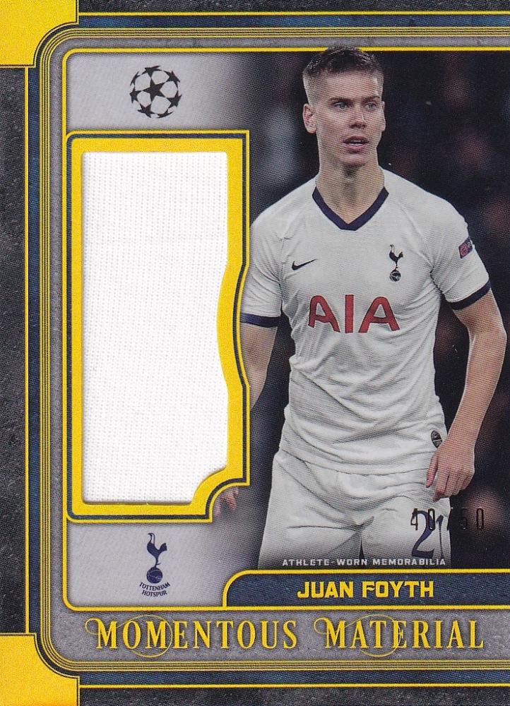 2019-20 Topps Museum Collection UEFA Champions League Tottenham Hotspur Juan Foyth jumbo relic gold parallel card numbered 40 of 50