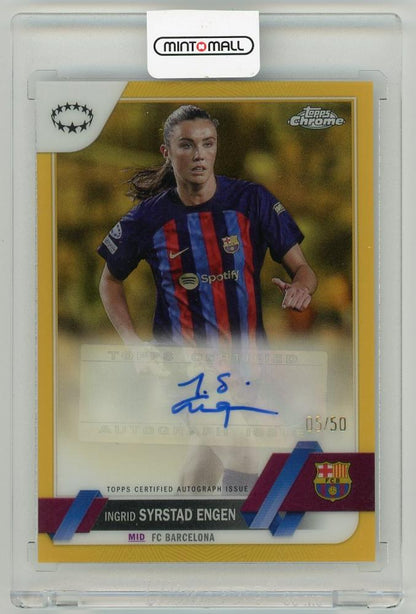 2022-23 Topps Chrome UEFA Women trading card featuring female UEFA player in action
