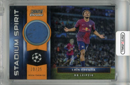 2023-24 Topps Stadium Club Chrome UEFA Champions League Lois Openda Orange Refractors card with serial number SSS-LO